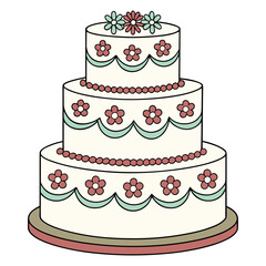 Elegant Wedding Cake Illustration with Floral Decoration