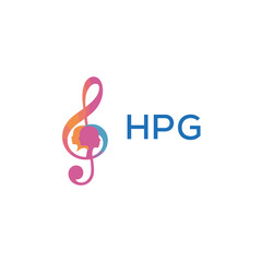 Obraz premium HPG “Colorful music logo with human faces and treble clef design” HPG Later Logo, “Creative music academy logo with silhouette heads and notes” 