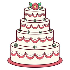 Elegant Wedding Cake Illustration with Floral Decoration