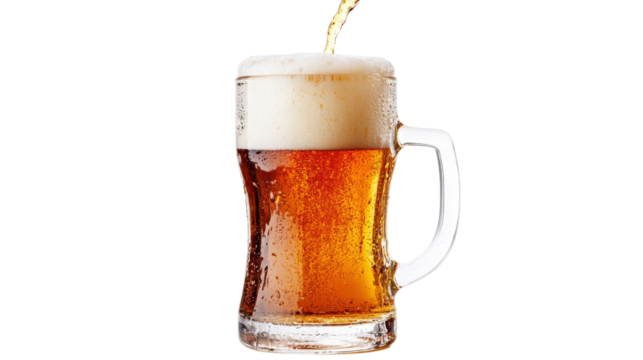 Refreshing Beer Mug with Frothy Head and Golden Liquid isolated on a Transparent or white Background
