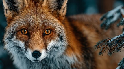 Fototapeta premium Immersive Red Fox Composition with Textured Fur in Aurora Glow – Wildlife Visual for Eco-Tourism and Inclusive Branding