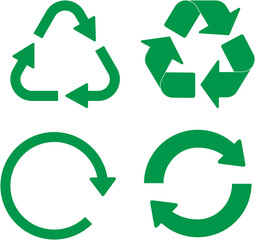 Set of Four Green Eco Symbols – Recycling Box Logos, Sustainable Packaging Icons, and Environmental Care Signs 