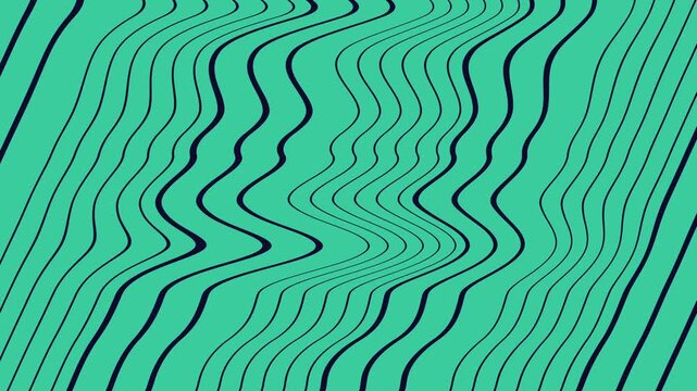 Curved black lines flow across a mint green canvas in a hypnotic wave pattern