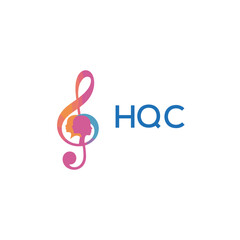HQC “Colorful music logo with human faces and treble clef design” HQC Later Logo, “Creative music academy logo with silhouette heads and notes” 
