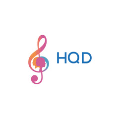 HQD “Colorful music logo with human faces and treble clef design” HQD Later Logo, “Creative music academy logo with silhouette heads and notes” 
