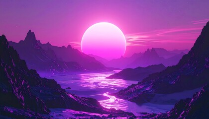 Pink sunset over mountains