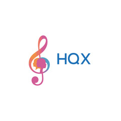 HQX “Colorful music logo with human faces and treble clef design” HQX Later Logo, “Creative music academy logo with silhouette heads and notes” 
