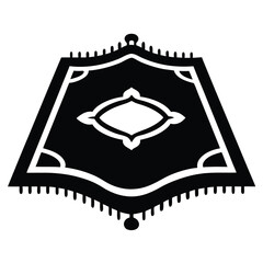 Ornate Black and White Oriental Style Rug Illustration with Geometric Center Pattern and Tassels