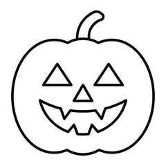 Jack-o'-lantern pumpkin vector icon. Black outline Halloween face with triangle eyes and toothy smile. Holiday decoration design.