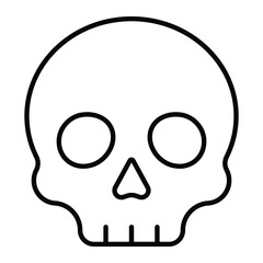 Human skull vector icon. Simple black line art bone head symbol for danger, Halloween, anatomy, or death design.