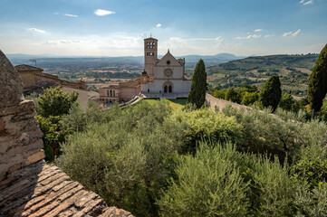 Naklejka premium Beautiful Tuscan historical Assisi Cathedral in the city of Assisi, Tuscany, Italy, Europe. Medieval atmosphere