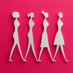Female Paper Cut Outs Against A Pink Background, Women's Health