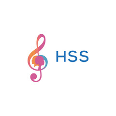 HSS “Colorful music logo with human faces and treble clef design” HSS Later Logo, “Creative music academy logo with silhouette heads and notes” 
