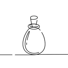Hand-drawn continuous line drawing of a glass bottle or flask with a stopper, minimalist vector illustration for beauty and science concepts
