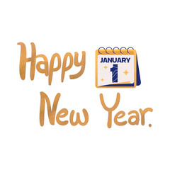 Happy new year text with january 1st calendar page celebration graphic transparent background