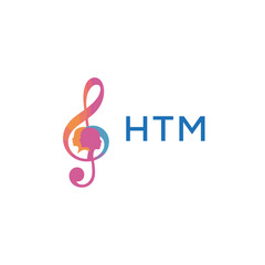 HTM “Colorful music logo with human faces and treble clef design” HTM Later Logo, “Creative music academy logo with silhouette heads and notes” 
