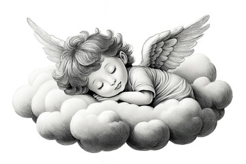 Angel sleeping on the cloud isolated on white background