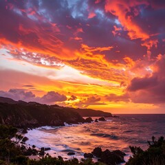 Dramatic sunset over rugged coastline (1)