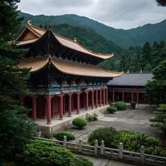 Obraz premium Traditional oriental pagoda with an ornate roof in a lush park, reflecting the ancient architecture of a Chinese temple