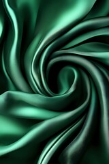 Obraz premium Luxurious emerald green silk fabric with elegant swirls and folds creating a dynamic spiral pattern against dark background, suitable for luxury design projects.