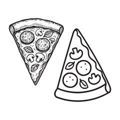 Fresh pizza slice outline icon – Italian fast food vector illustration