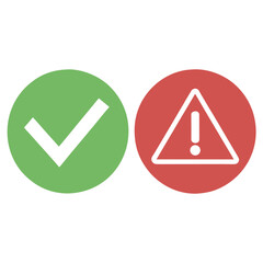A green circle with a white checkmark is positioned to the left of a red triangle containing