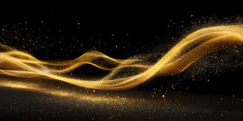 Golden sparkle trail dust in swirl wave style.