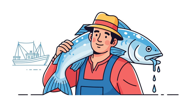 Fisherman's Catch: A fisherman, proudly carrying a freshly caught fish, showcases his rewarding day, capturing the essence of hard work, maritime culture, and the bounty of the sea.