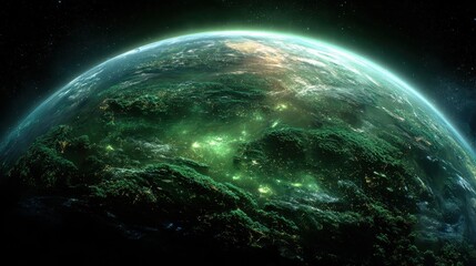 Green planet in space: a unique and beautiful view of a living world in the cosmos.