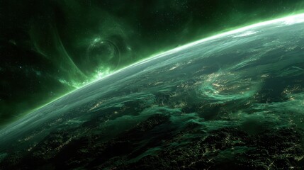 Green planet in space: a unique and beautiful view of a living world in the cosmos.