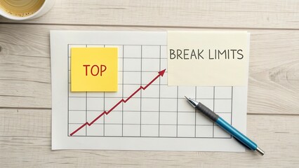 Chart Growth Trend with Sticky Notes and Pen on Wooden Table