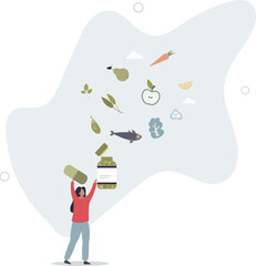 Dietary supplements as extracted food nutrients in pills Vitamins, minerals, fiber.life and employment of people.