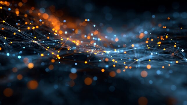 Dynamic network of glowing digital connections pulsing with energy in a vibrant, abstract tech landscape