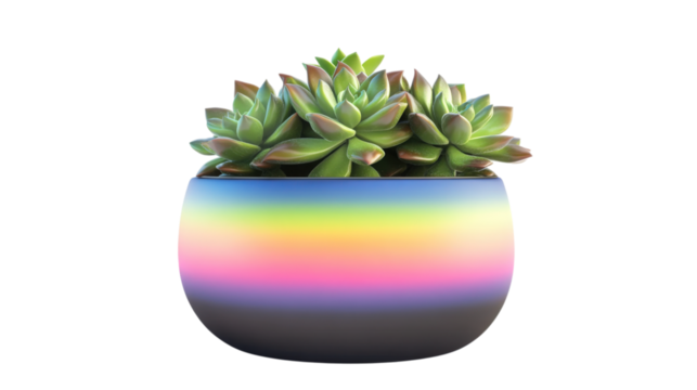 Succulent Plant in Rainbow Pot isolated on a Transparent or white Background - Powered by Adobe