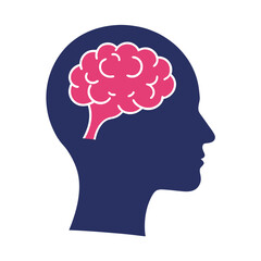 Obraz premium Silhouette of Human Head with Pink Brain Inside on White Background human brain profile