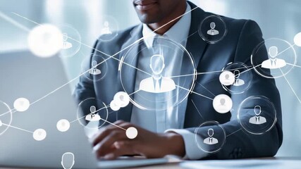 Connecting professionals in a digital network through a laptop in a modern office space during work hours - Powered by Adobe