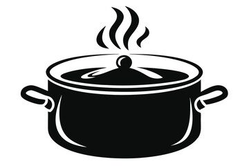 Black and White Drawing Covered Steaming Pot with Two Handles, Lid Knob
