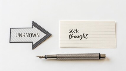 Creative Arrow with Word Unknown and Seek Thought on Blank Background