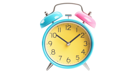 Two-Tone Alarm Clock with Bells isolated on a Transparent or white Background