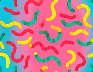 Colorful gummy worm pattern on a gradient background