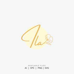 Elegant script initial floral logo design, Minimalist golden flower line art typography brand, Feminine wedding invitation script initial icon