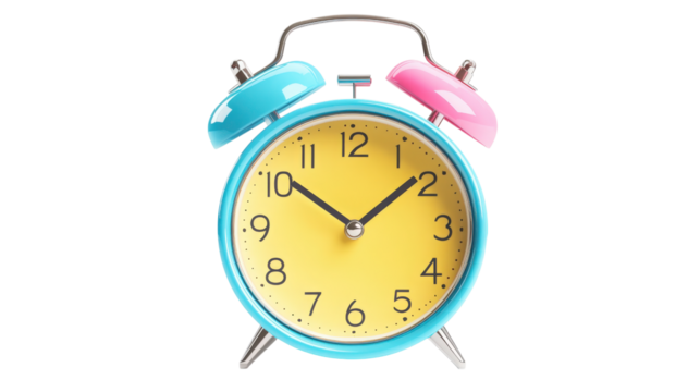 Two-Tone Alarm Clock with Bells isolated on a Transparent or white Background