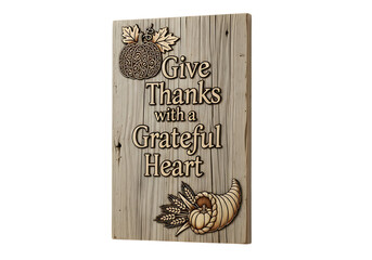 Give thanks with a grateful heart sign isolated on transparent background