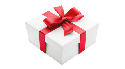 Obraz premium White Gift Box with Red Ribbon for Special Occasions isolated on a Transparent or white Background