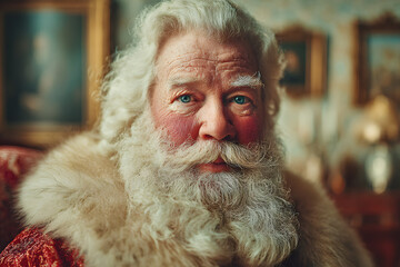 Santa shocked in vintage style yellow setting.