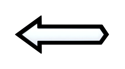 Black geometric arrow shape with white fill pointing left on isolated background, clean minimalist design for presentations and graphic elements.