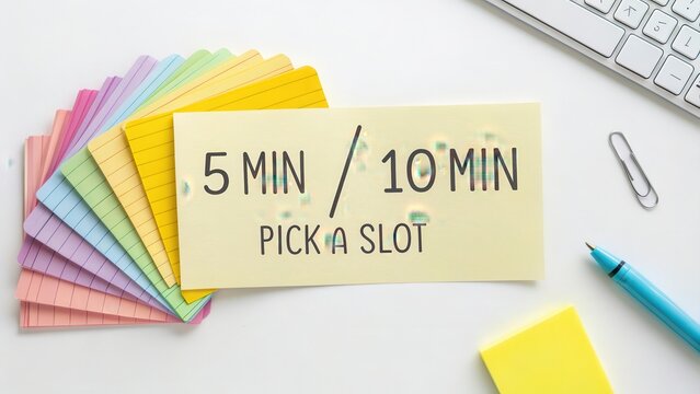 Colorful Index Cards for Time Management and Slot Selection Options