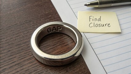Silver Ring on Wood Surface with Sticky Note and Pen Nearby