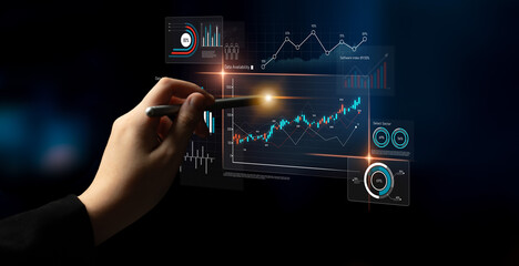 Data analytics dashboard with charts, indicators, and performance metrics, reveals trends, data...