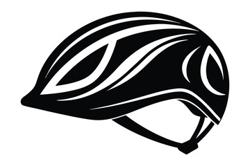 Sleek Black and White Bicycle Helmet Illustration Featuring Modern Design Elements and Safety Strap